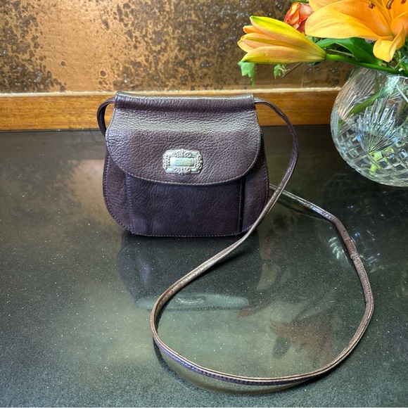 Fossil espresso Pebbled Leather Crossbody Organizer Purse Silver Embellishment - Picture 1 of 16